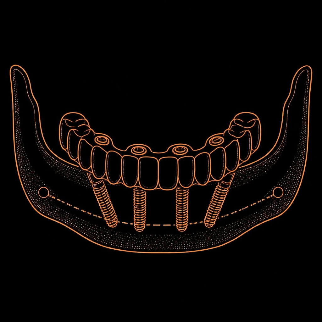 Illustration: der Zahnersatz wird über Abutments mit den Implantaten verschraubt
