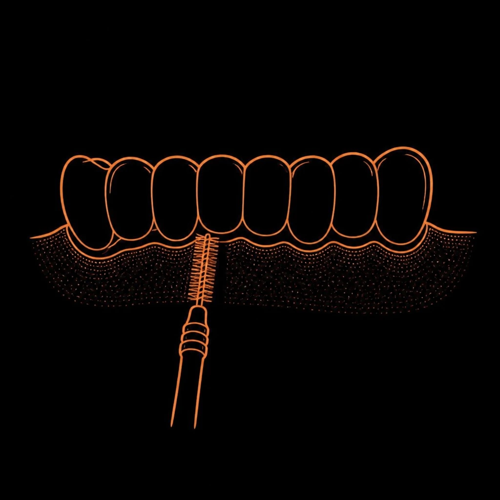 Illustration: Reinigung der Brücke mit der Interdentalbürste